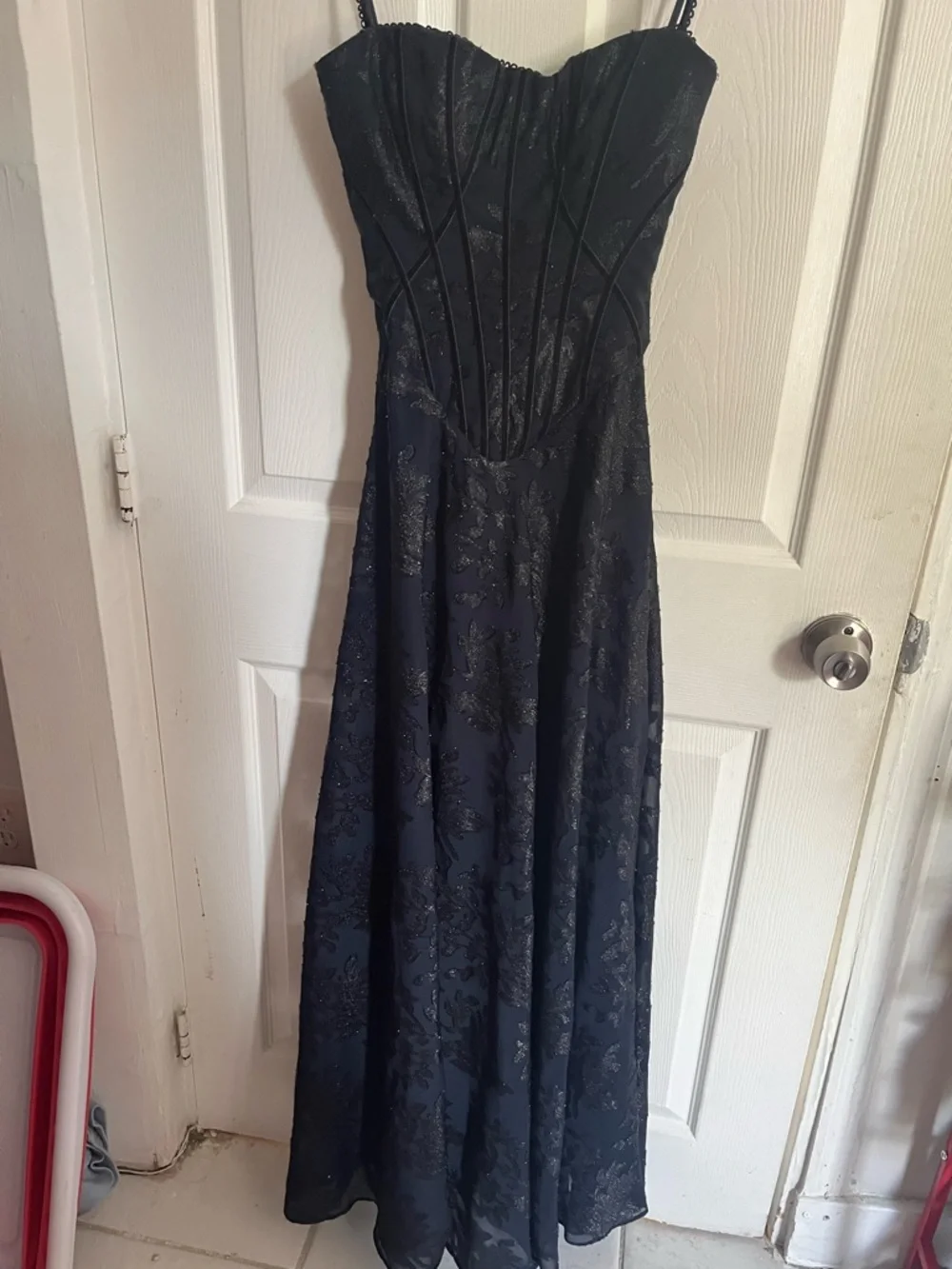 House of CB Maxi Dress Navy Blue Floral Esme Fil Coupe Corset Gown size XS - Picture 5 of 12